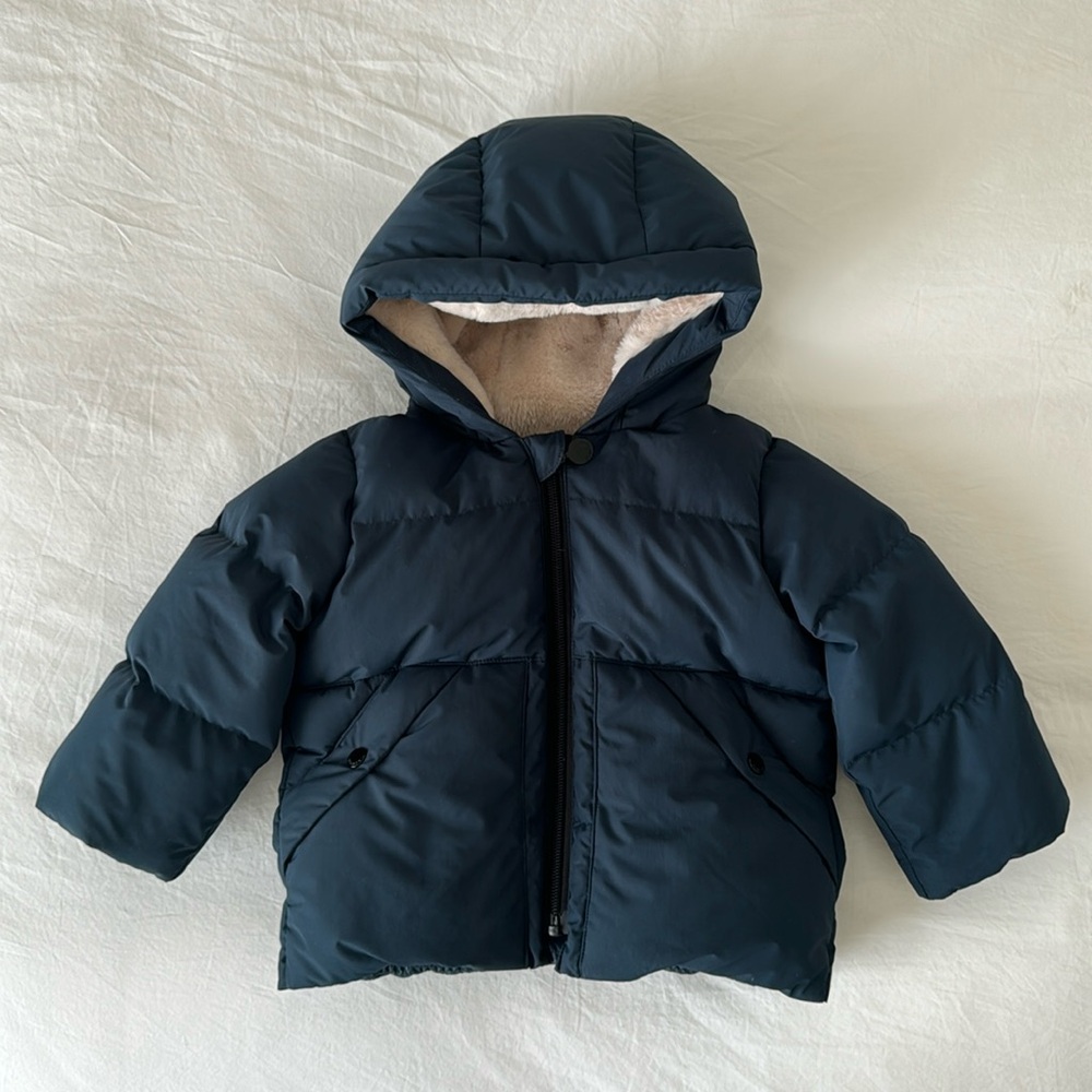 Bonpoint - Bozen Navy Blue Zipped Down Jacket, Size 18M